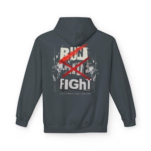 Run Hide Fight graphic Hoodie | 2A patch chest, crossed-out RUN design