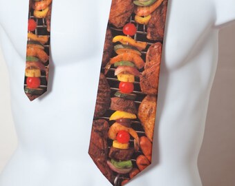 Fun 90s Grill Kabob Funny Men's Necktie - picnic party grill out - RALPH MARLIN