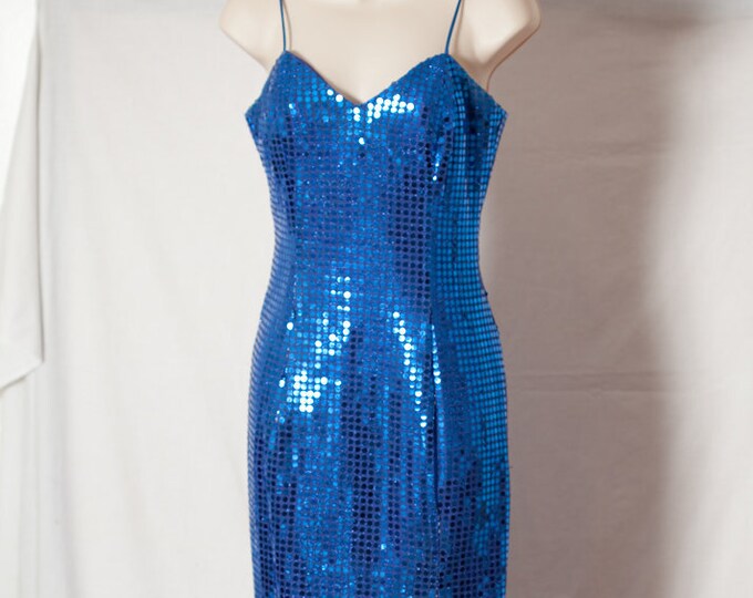 Vintage 80s 90s Blue Sequins Dress ROBERTA - Etsy