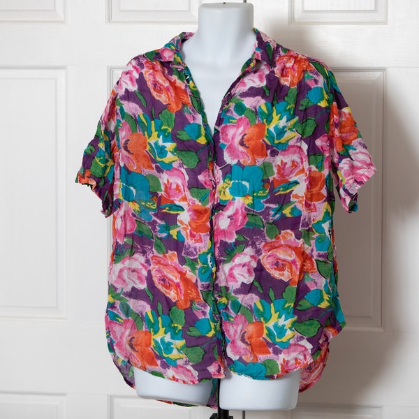 80s 90s Light-Weight Colorful Floral Pattern Top - Combinations - 20 W