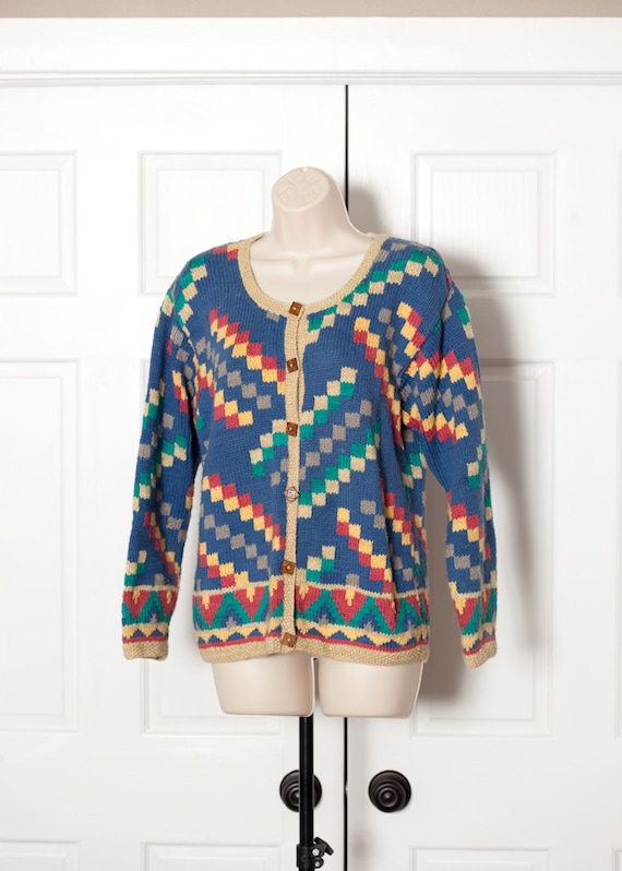 90s Women's Cardigan Sweater - fun colors square d
