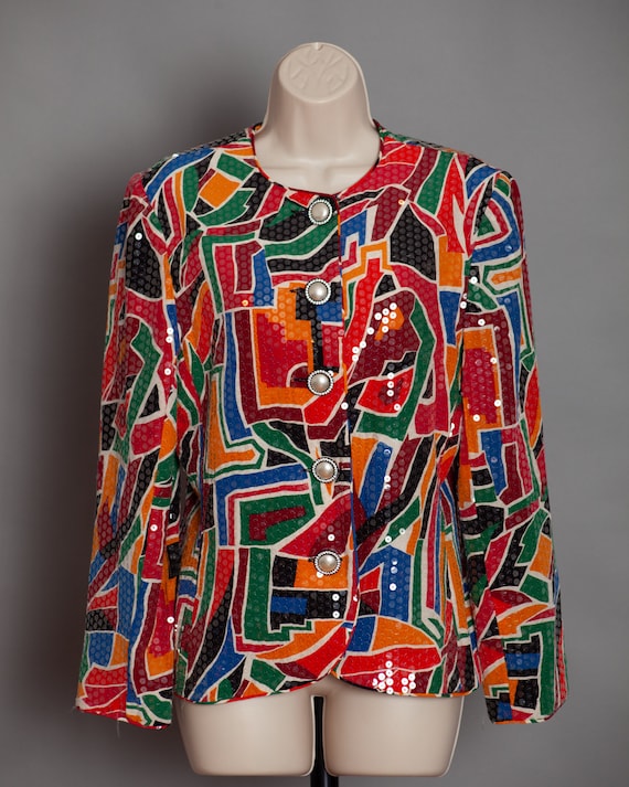 Women's 80s 90s Colorful Sequins Blazer Top