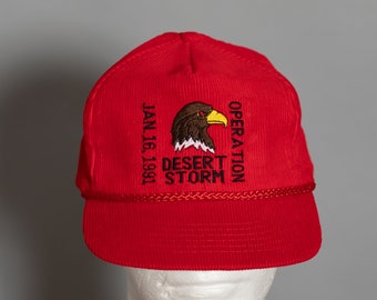 90s Red Corduroy DESERT STORM Adjustable Back Hat