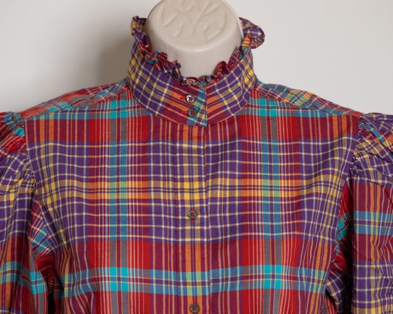 70s 80s Women's Colorful Plaid Top - image 5