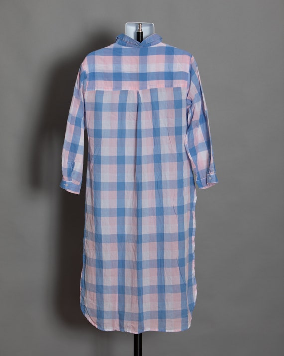 Vintage 70s 80s Long Shirt Nightgown blue pink Pl… - image 4