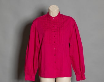 70s 80s Women's Pleated Front Pink Top - Hudson's