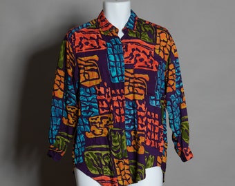 70s 80s Colorful Button Long Sleeve Shirt - Whistles Sport