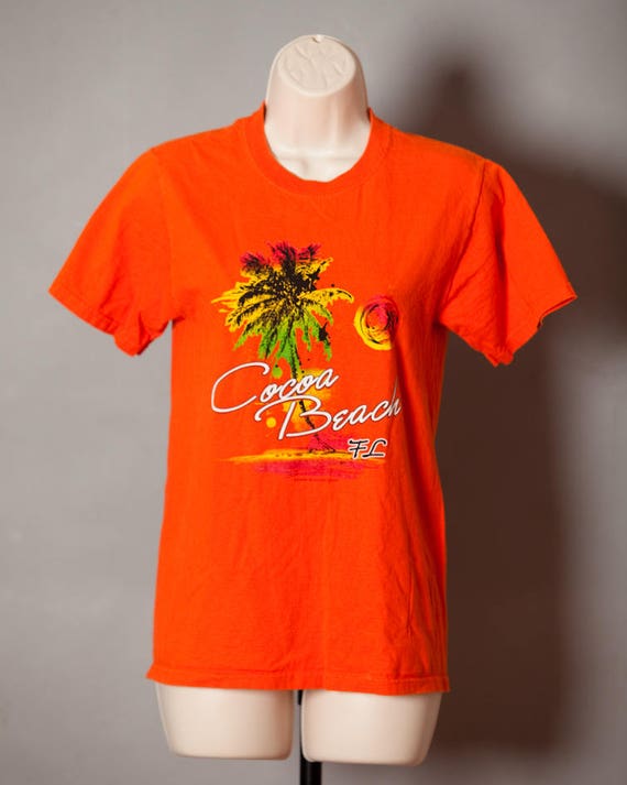 Vintage 80s 90s Cocoa Beach FL orange Tshirt - S - image 1
