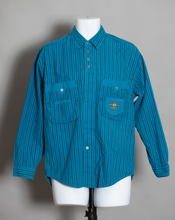 80s 90s Mens Blue Button Down Long 