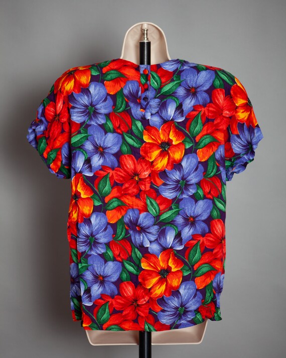 80s 90s Women's Colorful Flower Print Top - image 4
