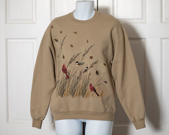 90s Songbird Sweatshirt - cardinals and chickadee… - image 2