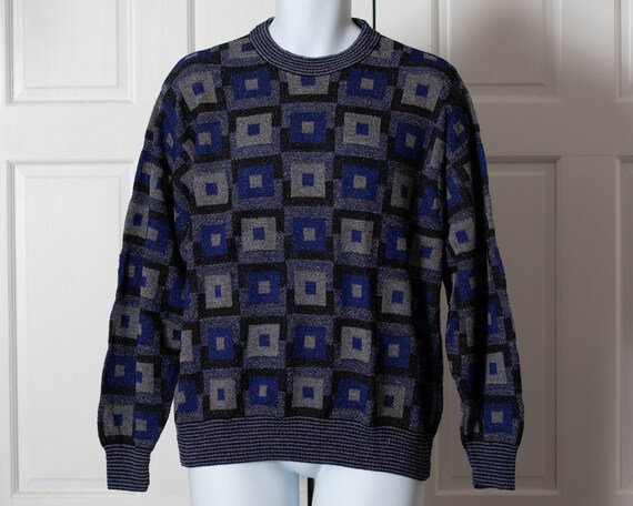 Vintage-new 80s 90s Men's Busy Pattern Sweater - S - image 1