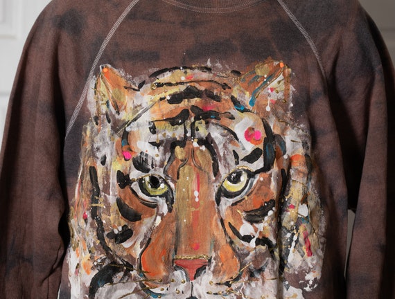 80s 90s Tiger Face Painted Sweater - DEZ Originals - image 6