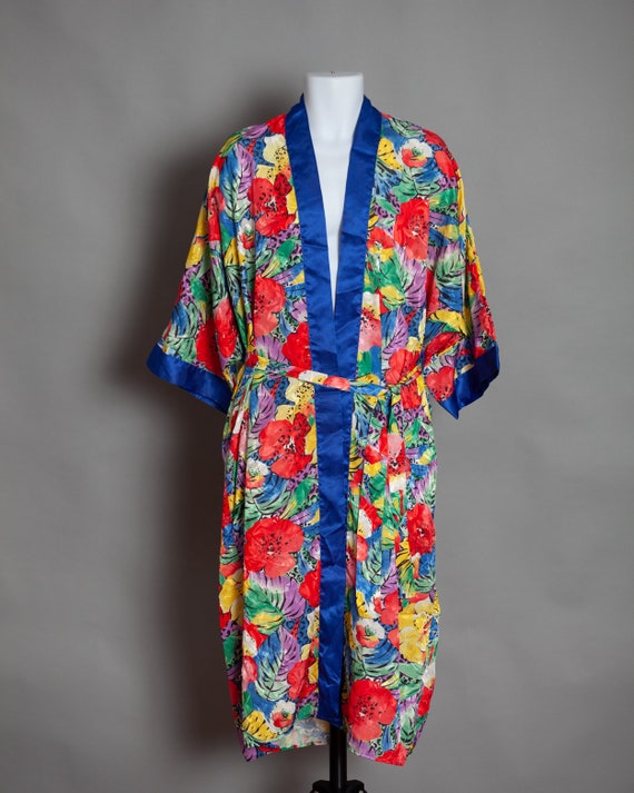 Vintage 80s Colorful Flower Floral Pattern Robe
