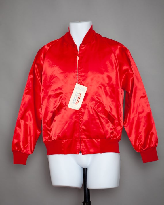 70s 80s Shiny Red Nylon Athletic Jacket