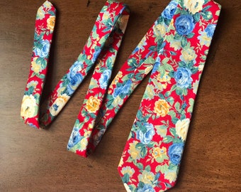 Vintage 90s floral mens Necktie - roses - LANDS END