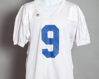 90s White and Blue Number 9 Football Jersey - S-M