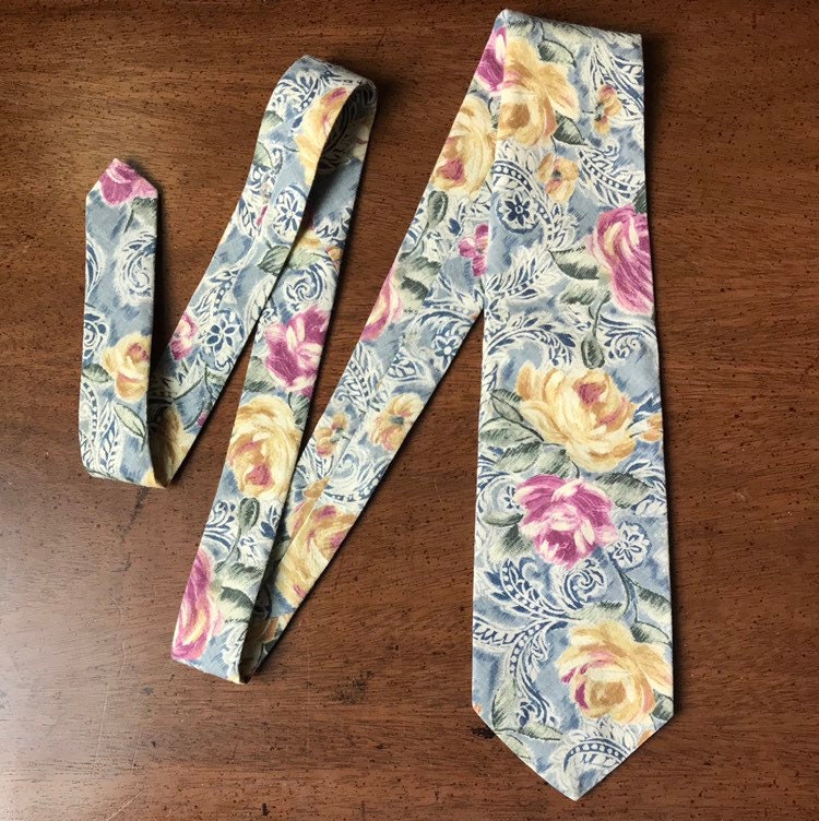 Vintage 80s 90s Flower Floral Pattern Rose Print Tie | Etsy