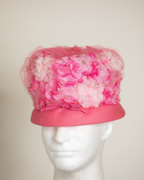 50s 60s women’s pink floral hat - image 3