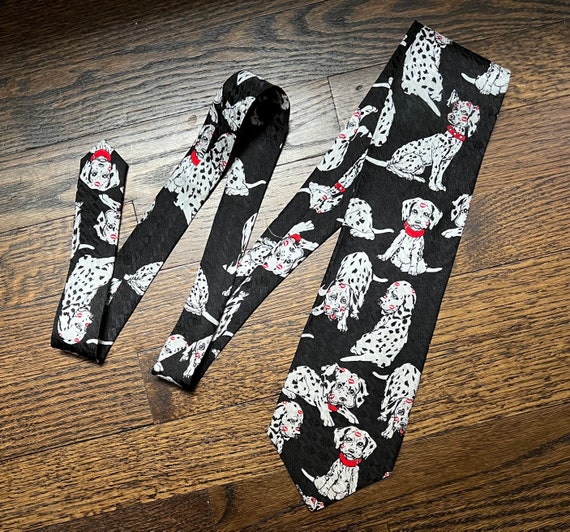 80s 90s dalmatian puppies with kisses necktie - A… - image 2