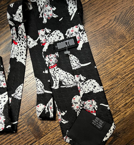 80s 90s dalmatian puppies with kisses necktie - A… - image 3