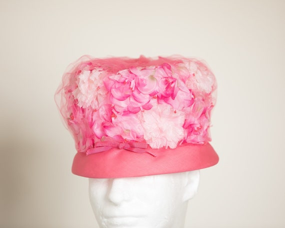 50s 60s women’s pink floral hat - image 4