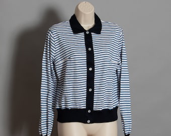 70s 80s Women's Striped Blue White Long Sleeve Top