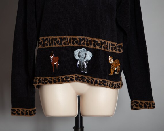 80s 90s Women's Sweater Jungle Safari Animal Theme - image 2