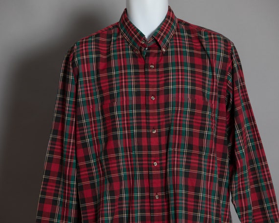 80s 90 Men's Light-weight Plaid Long Sleeve Shirt… - image 2