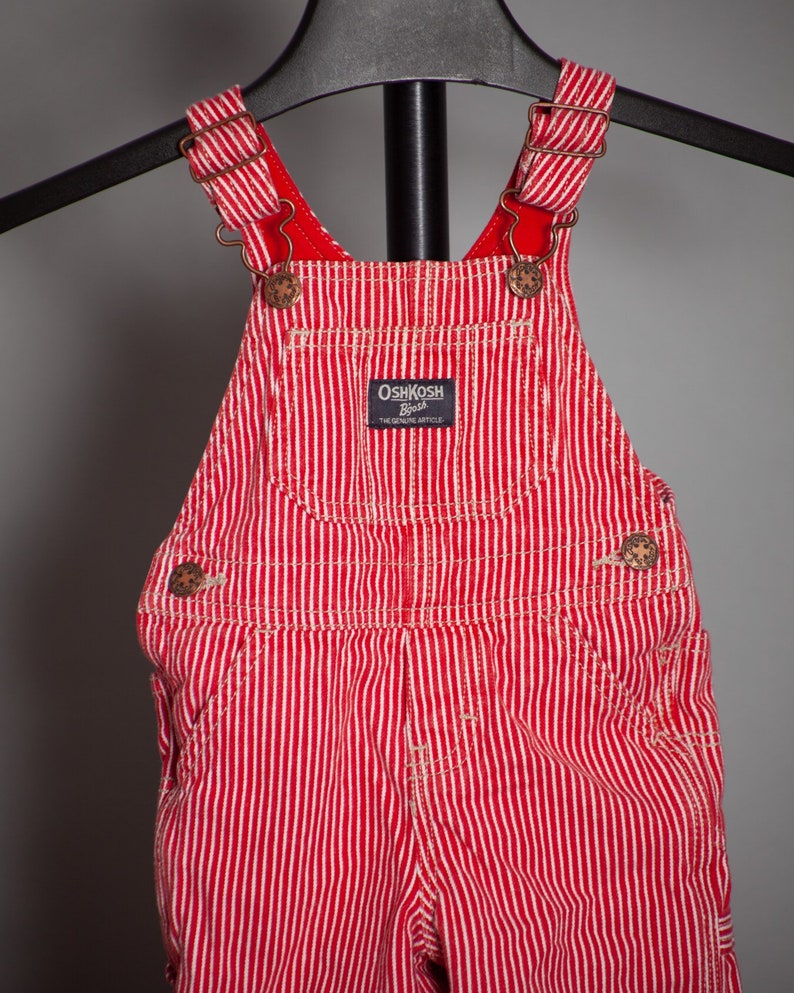 Cute Kids Bib Overalls red white pinstripe OshKosh 12 Etsy