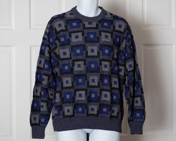 Vintage-new 80s 90s Men's Busy Pattern Sweater - S - image 2