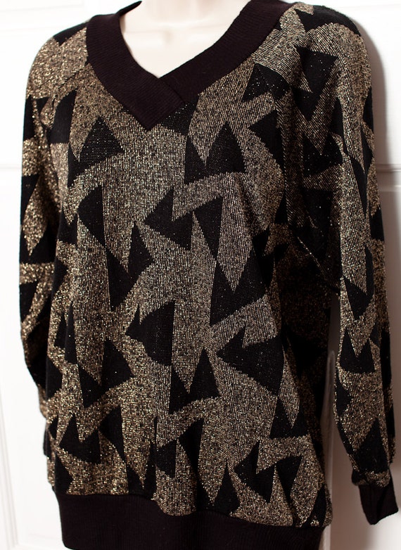 Gorgeous Shimmery Gold and Black Vintage Sweater … - image 4