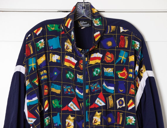 80s 90s Colorful Maritime Flag Windbreaker - Silv… - image 2