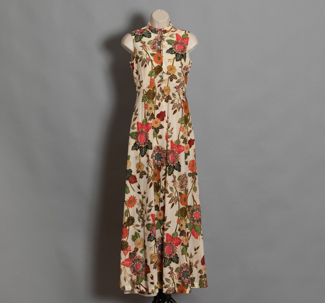 60s 70s MISS JOEY Floral Pattern Sleeveless Dress - Etsy