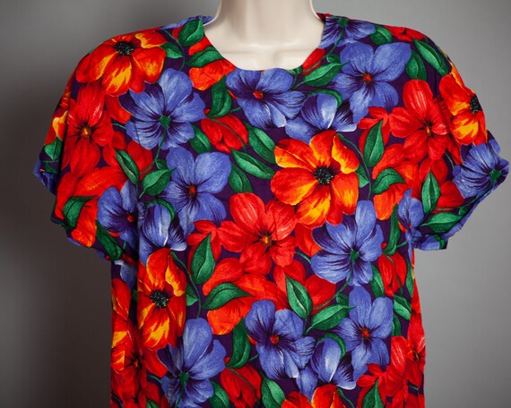 80s 90s Women's Colorful Flower Print Top - image 2