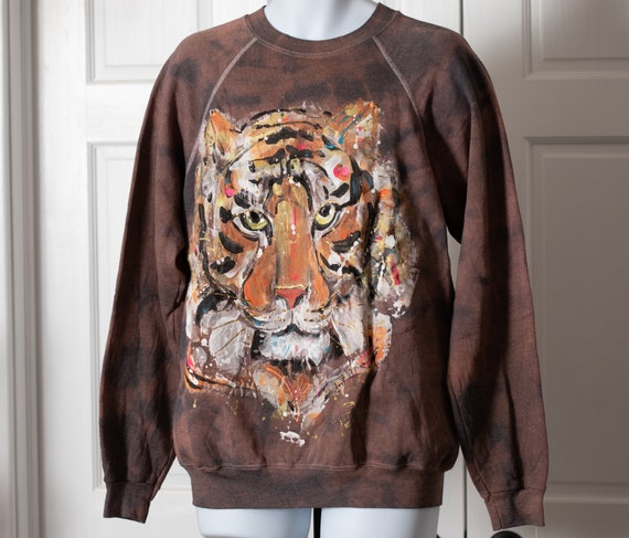 80s 90s Tiger Face Painted Sweater - DEZ Originals - image 2