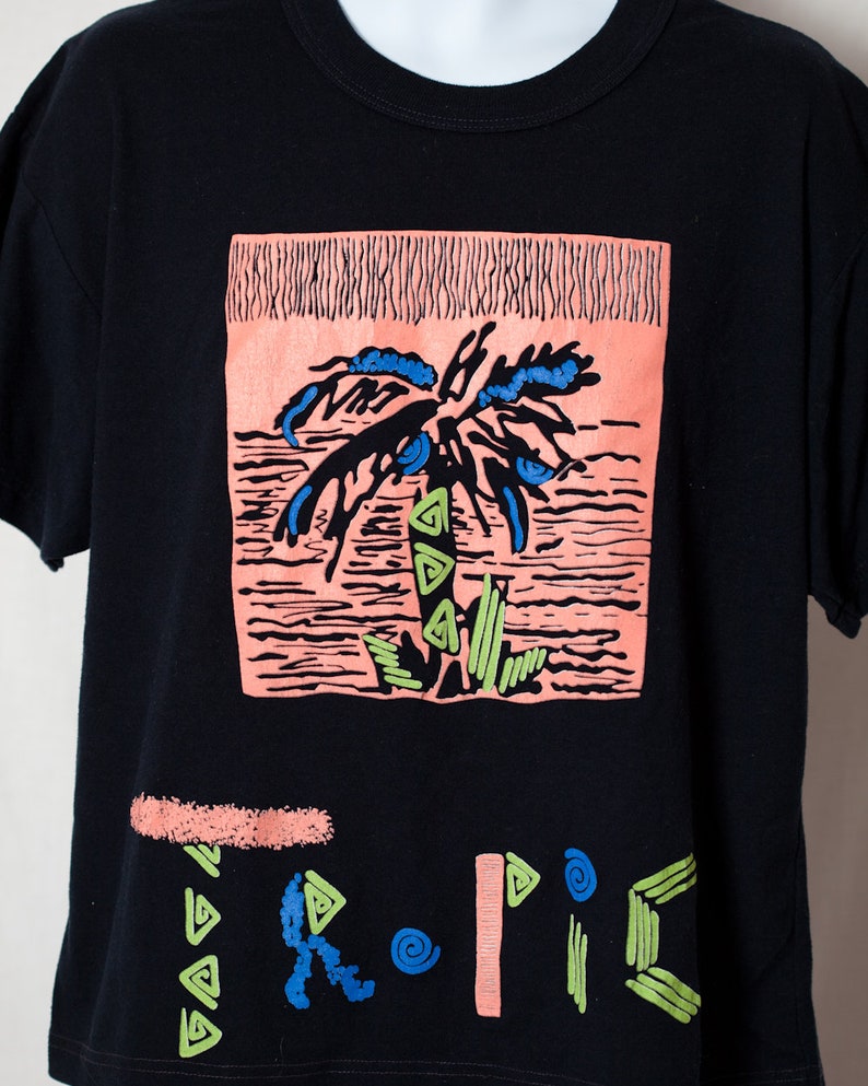 Vintage 80s 90s palm tree TROPIC Tshirt neon colors | Etsy