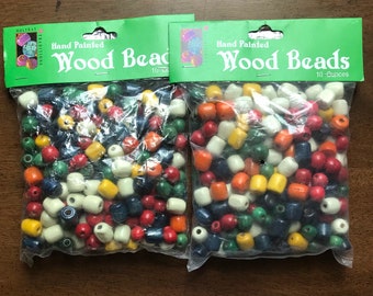 Vintage colorful hand painted wood beads - 2 bags