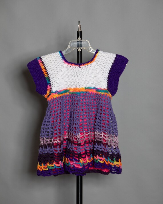 70s 80s Little Girls Knit Crochet Dress - image 5