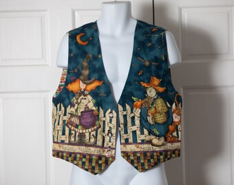 Vintage 80s 90s Reversible Halloween and Gardening theme Vest