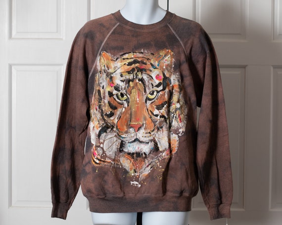 80s 90s Tiger Face Painted Sweater - DEZ Originals - image 1