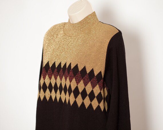 Vintage 80s super sparkly gold  Women's Sweater -… - image 6