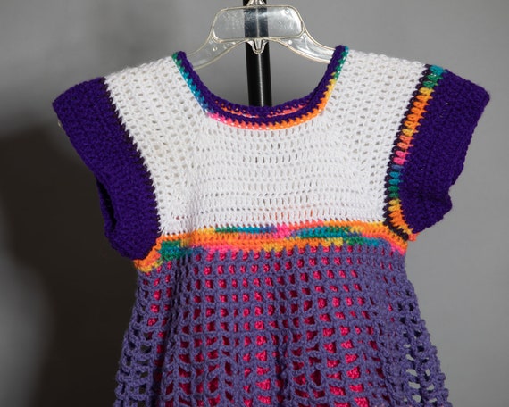 70s 80s Little Girls Knit Crochet Dress - image 3