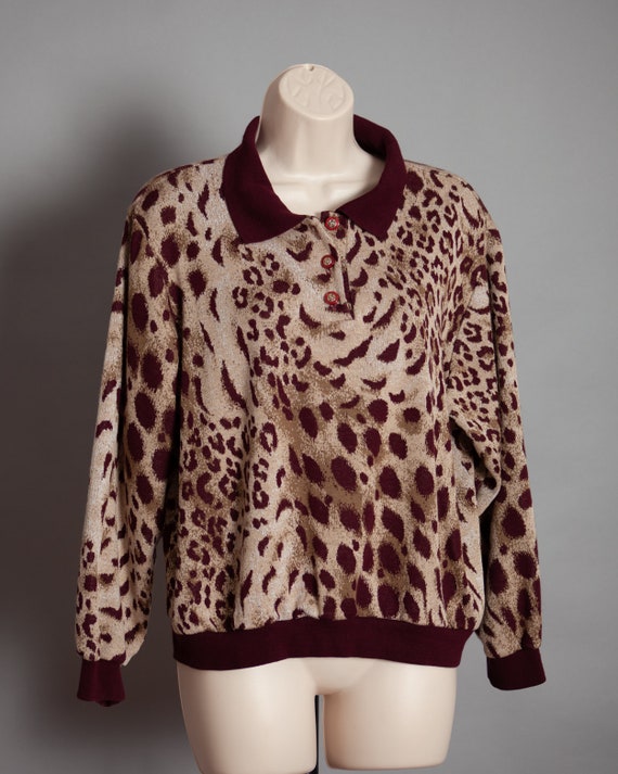 60s 70s Women's Leopard Animal Print Long Sleeve … - image 2