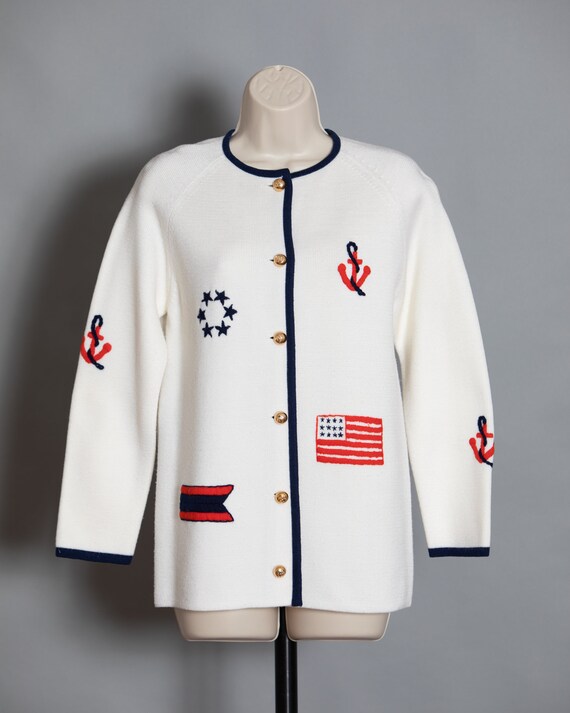 70s 80s Women's Button Sweater - American Navy Nau