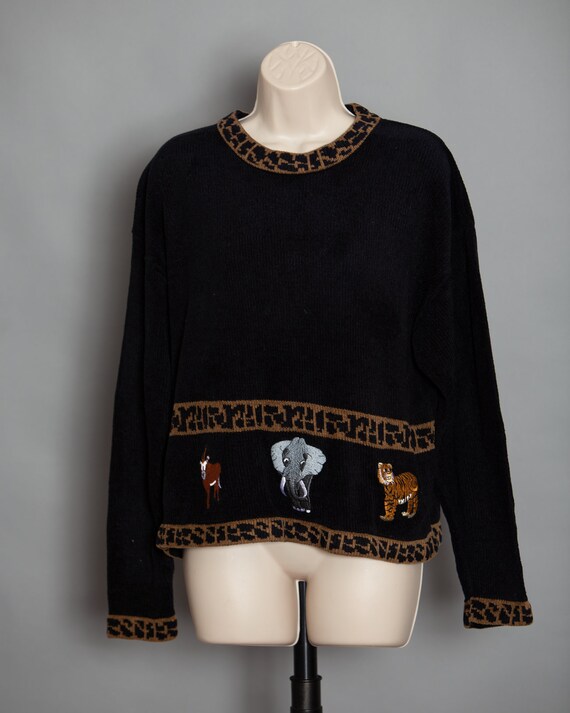 80s 90s Women's Sweater Jungle Safari Animal Theme - image 3