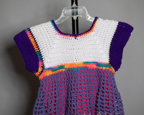 70s 80s Little Girls Knit Crochet Dress - image 6