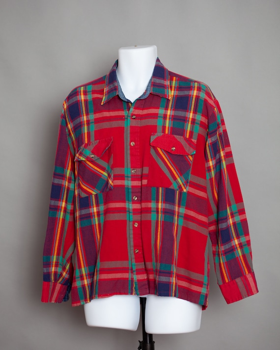 80s 90s Men's Plaid Button Shirt - BACKPACKER Outd