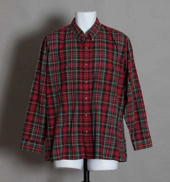 80s 90 Men's Light-weight Plaid Long Sleeve Shirt… - image 3