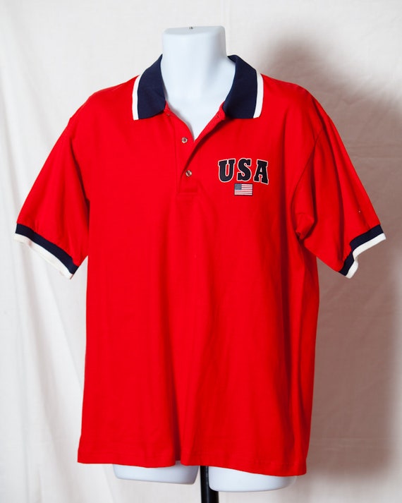 Vintage 90s USA American Flag Polo Shirt L - Etsy